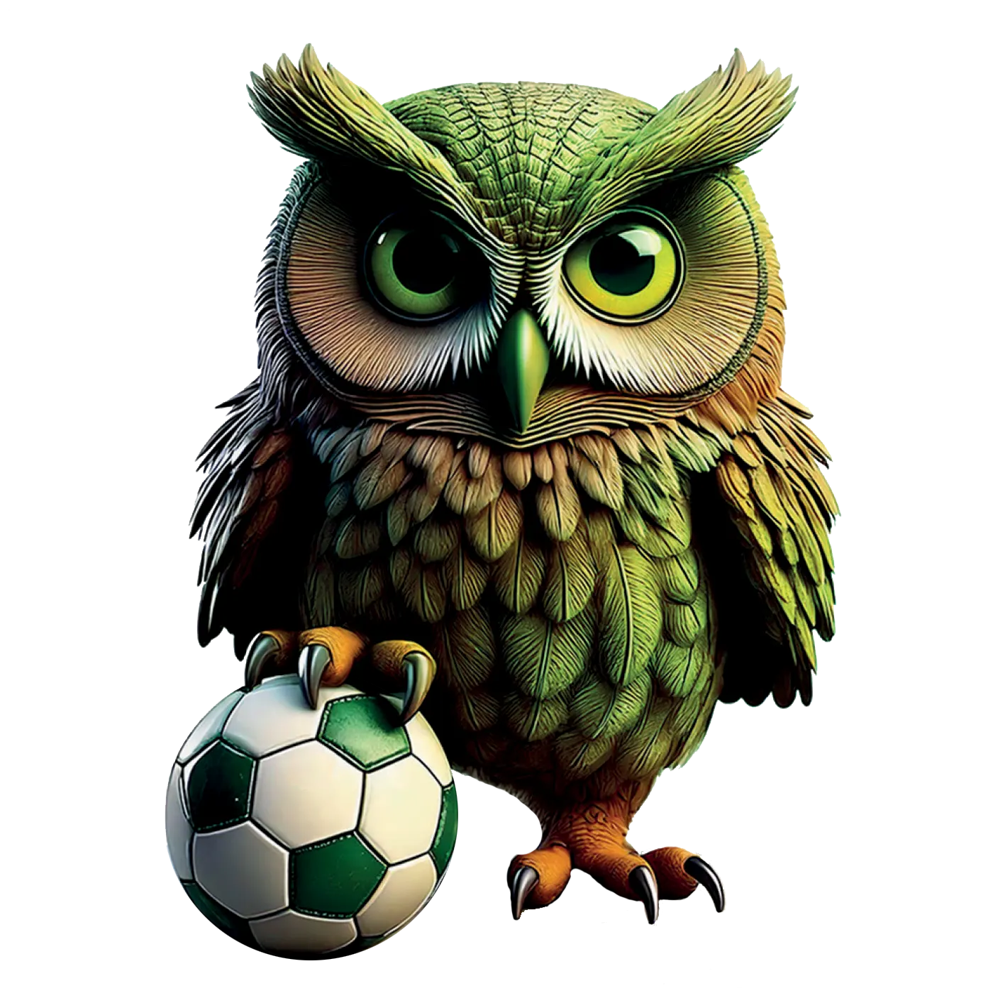 Animated owl standing with a soccer ball