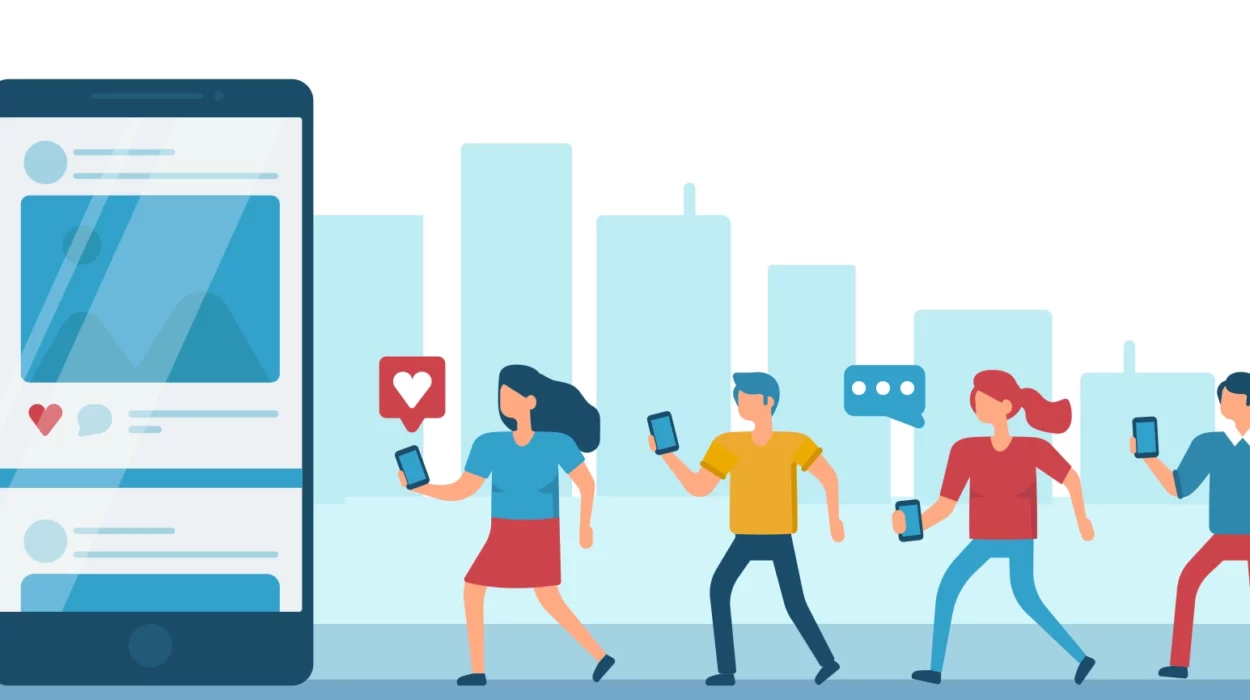 social media marketing concept, peoples holding phone and using social media