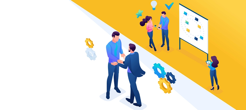 Isometric business Cooperation between companies and employees