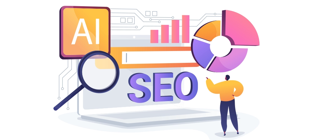 AI-Powered SEO Optimization abstract concept vector illustration. AI suggesting keywords, improve search rankings, optimize SEO strategies, content optimization, web visibility abstract metaphor.