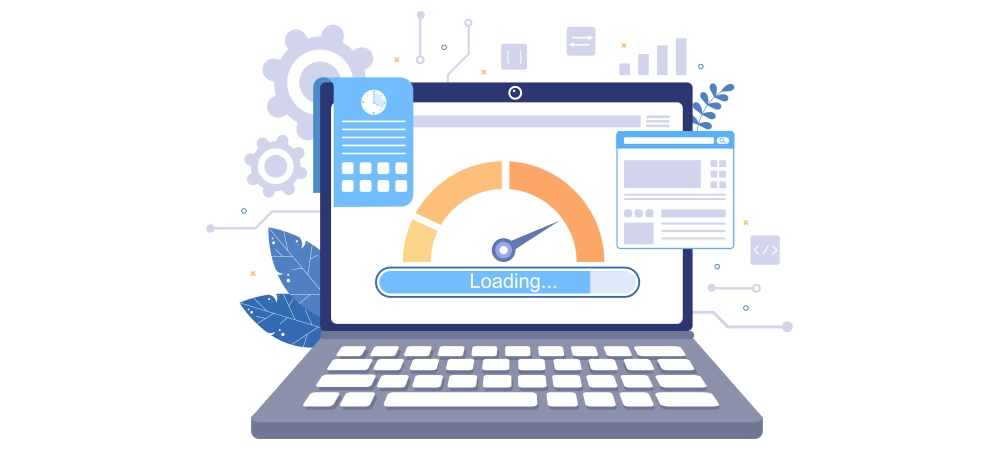 Website Loading Speed Optimization With Server, Web Programming, Mobile App Development, and Page Software. Background Vector Illustration