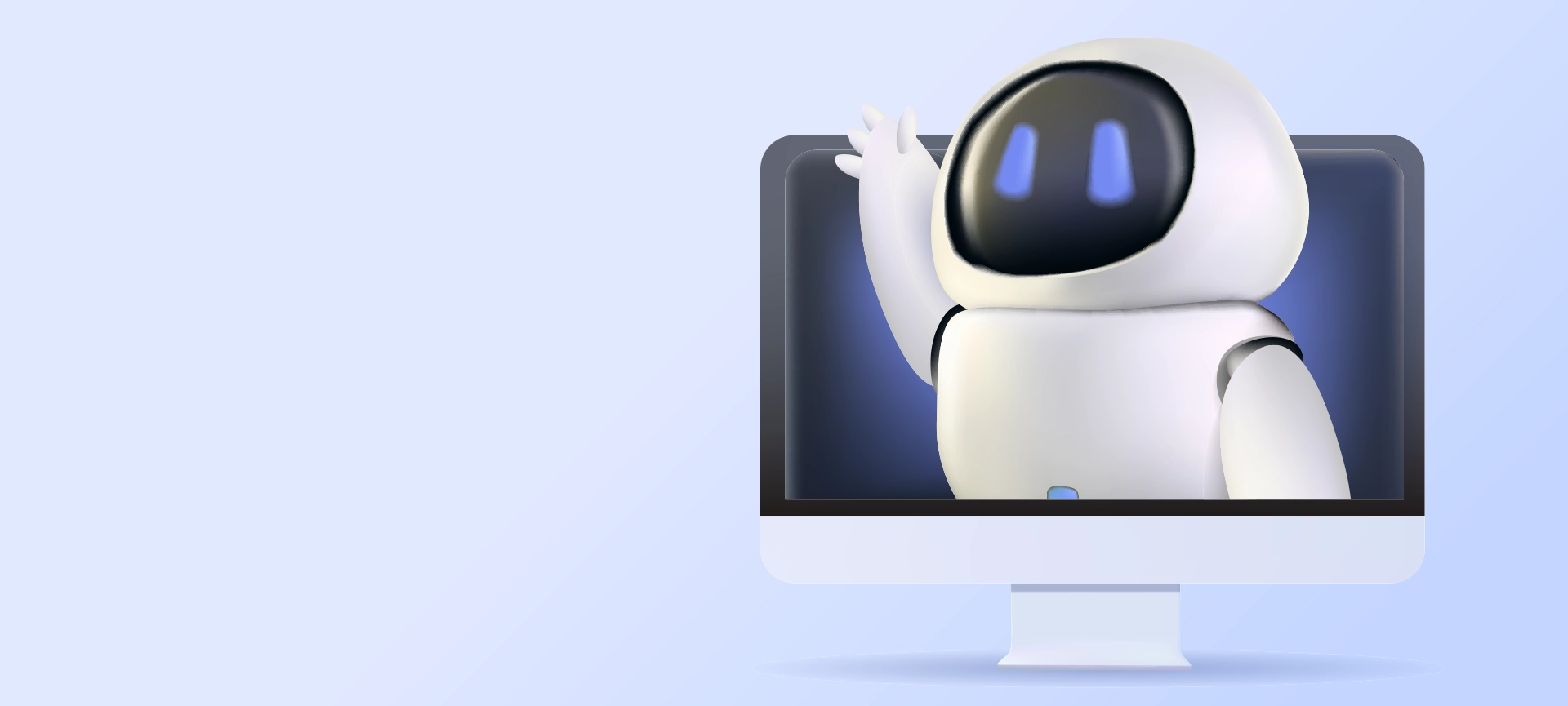3d Vector Robot chatbot, artificial intelligence in computer screen. Technology and engineering concept. LLM, big data