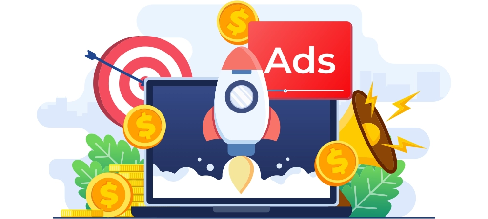 Paid advertising campaign display ads on website generating revenue for publisher, Pay per click concept, PPC, Advertising or advertisement, Promoting brands to audience, Internet marketing concept