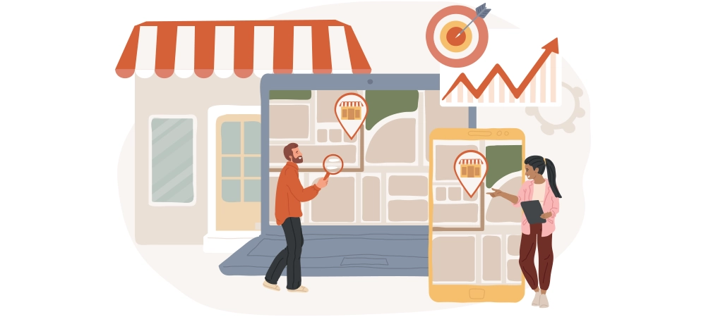 Local SEO isolated concept vector illustration. Local business strategy, website optimization professional service, targeted web search, page menu bar, UI element design vector concept.