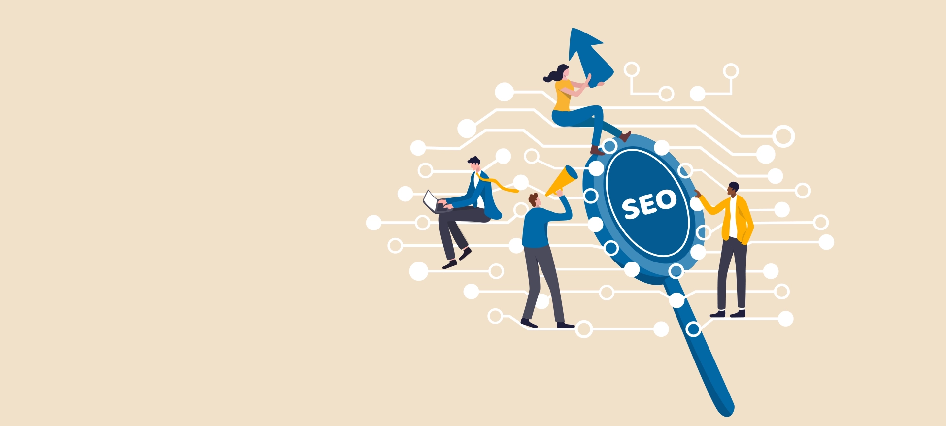 Digital marketing, SEO, Search Engine Optimization or Social media to engage online user concept, young people, advertising