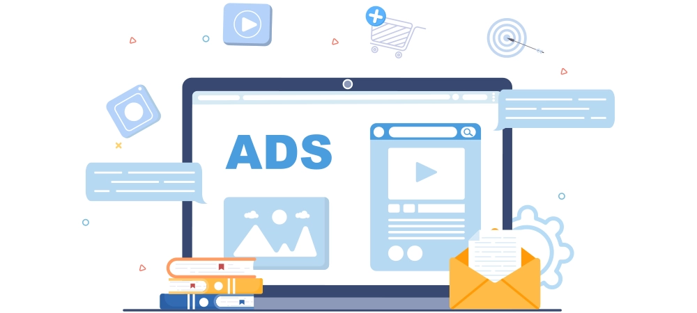 Advertising or ADS Vector Illustration for Mobile Social Media, Campaign, Business Promotion, Brand and Digital Marketing in Flat Cartoon Style