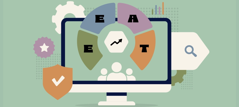 E-E-A-T signals rank experience, expertise, authority and trust through high-quality content evaluation. EEAT signals SEO content credibility across domains and knowledge areas vector illustration