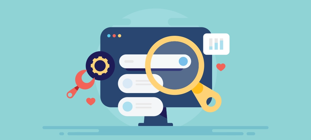 Technical SEO concept, Website optimization for search engine crawling, loading speed, Website bug fix, resolving technical issue - vector illustration background with icons