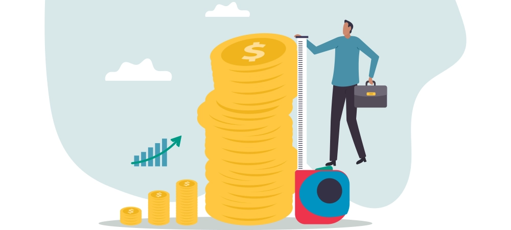 Investment measurement or benchmark, ROI, return on investment, wealth monitoring with financial goal or target.character for design.