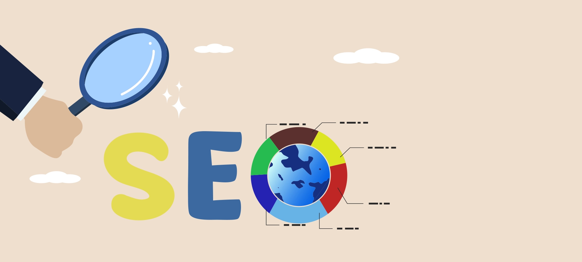 SEO, Search Engine Optimization for website to be displayed in search results page concept, big hand of professional businessman holding an analytical magnifying glass on the word SEO.