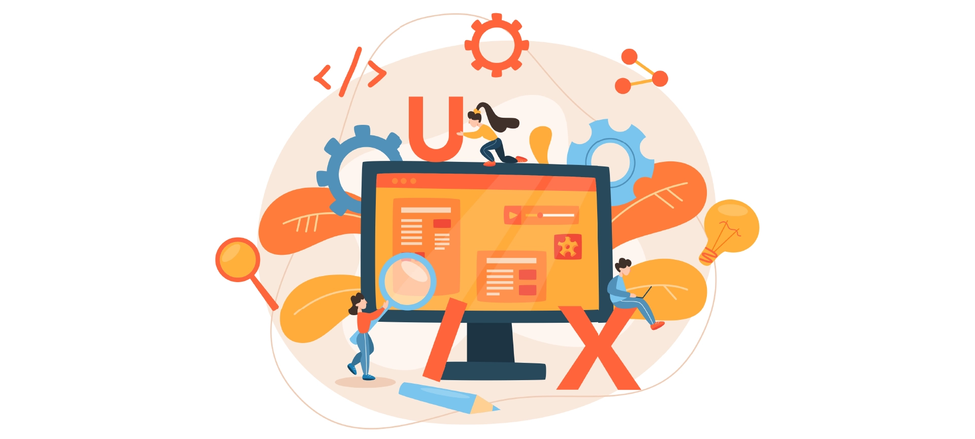 UX UI designer concept. App interface improvement for user. Modern technology concept. Flat vector illustration
