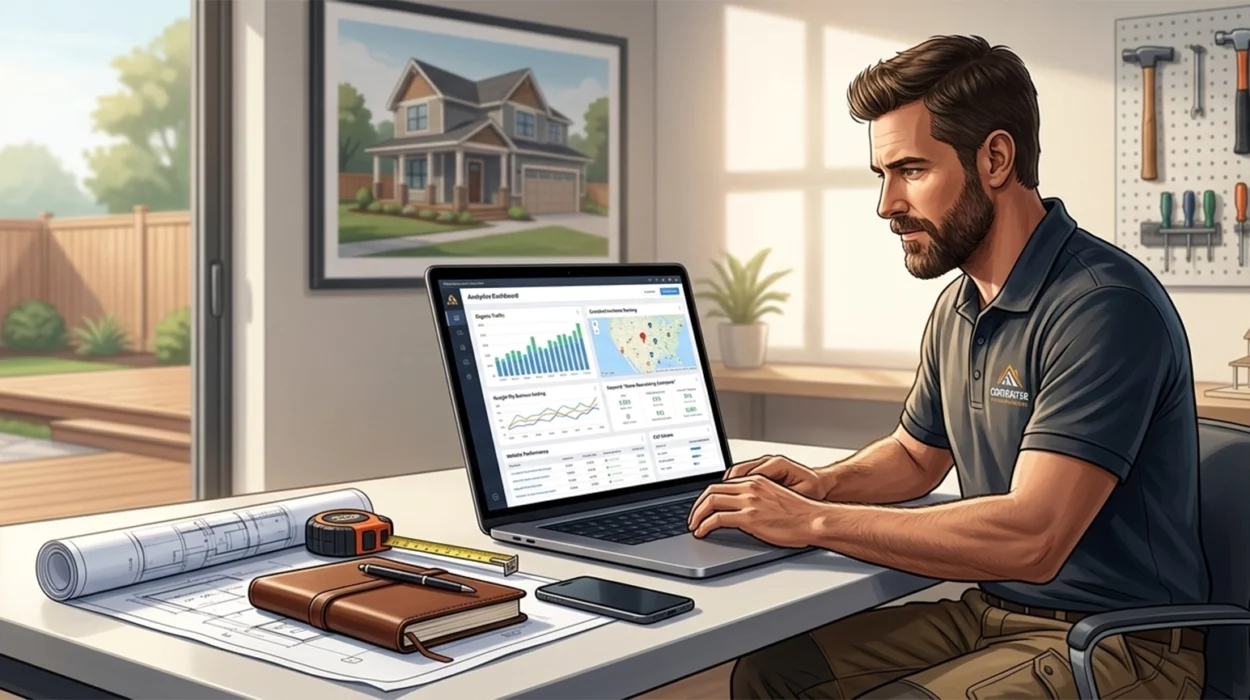 Digital marketing strategies for contractors showing SEO analytics and website performance