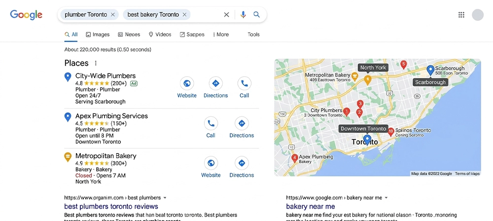 Google Business Profile listings for Toronto local businesses