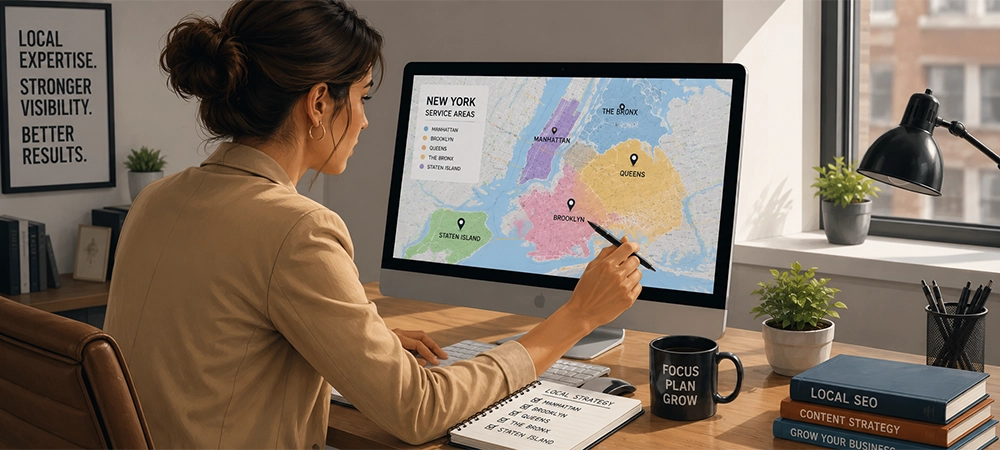 Business owner planning local service areas in New York