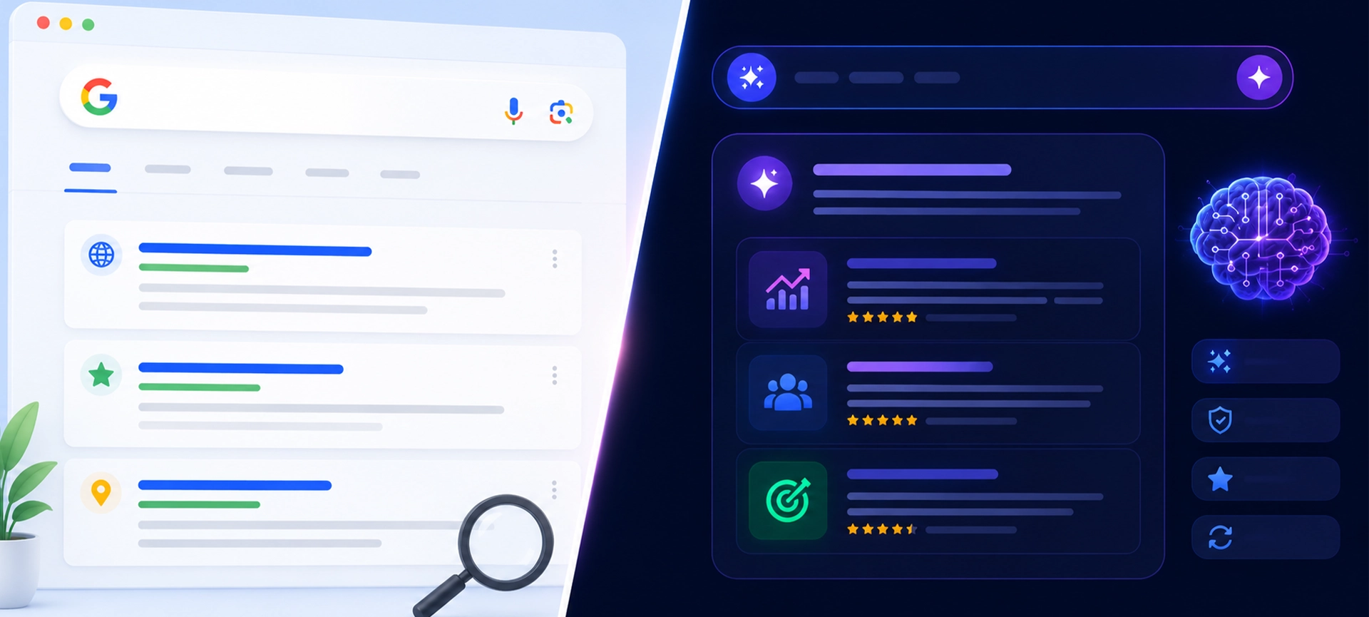 Comparison between traditional Google search and AI-generated search results.