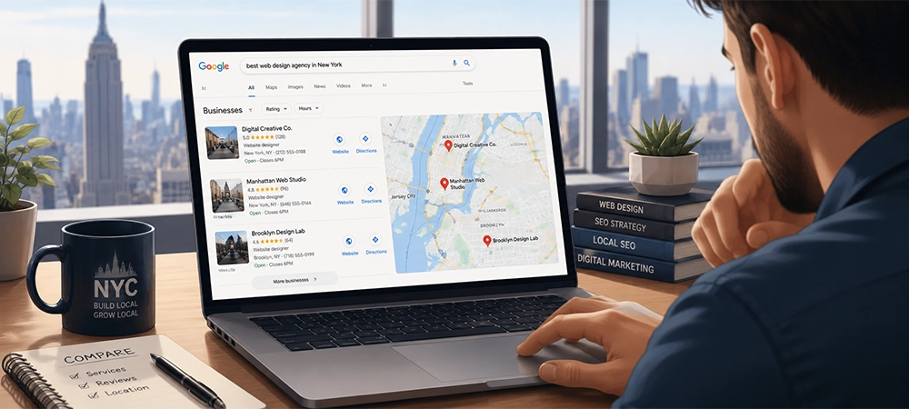 Business owner in NEW YORK comparing local companies in search results
