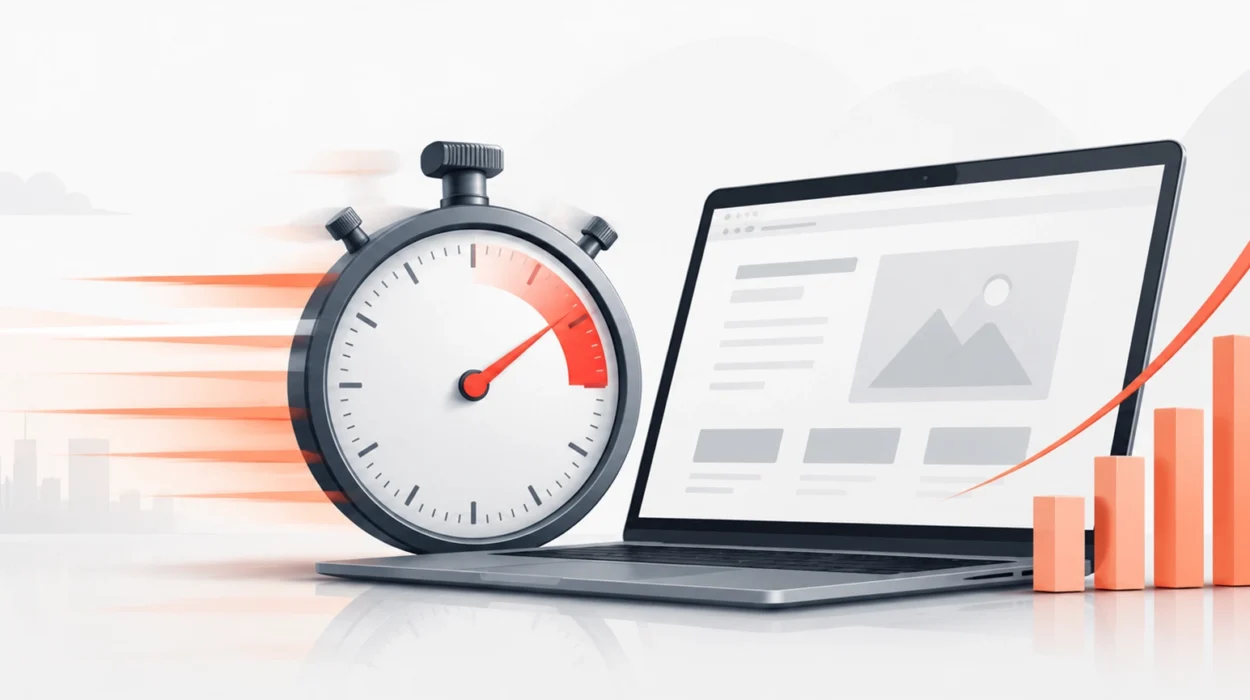 Website performance dashboard showing fast page loading and improved user conversions